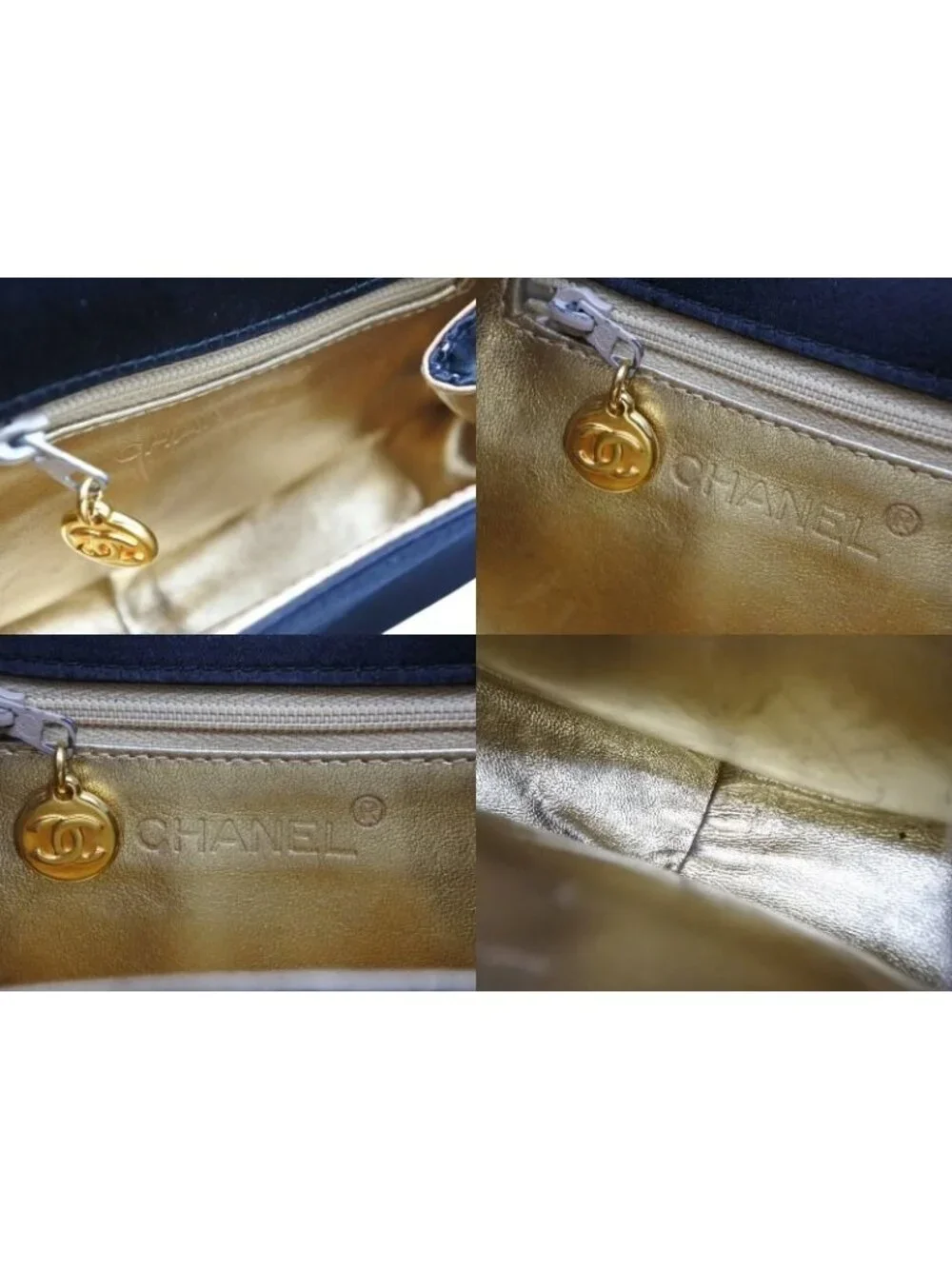 Chanel Half Moon Chain Bag CC Logo Satin Leather Black Gold